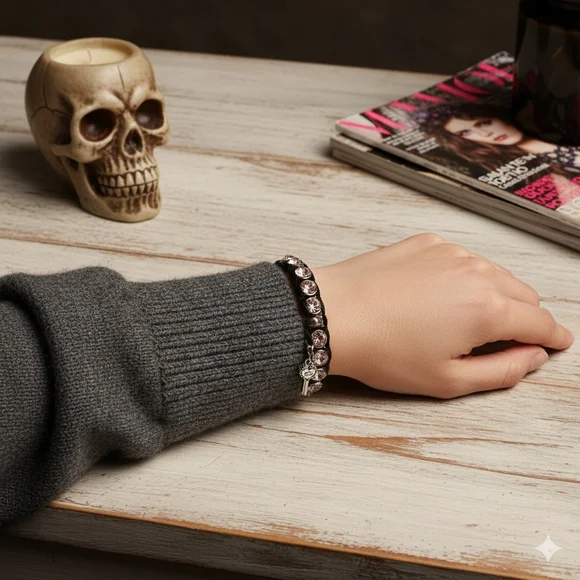 Betsey Johnson Pink Crystal Hinged Bangle Bracelet - Picture 3 of 6